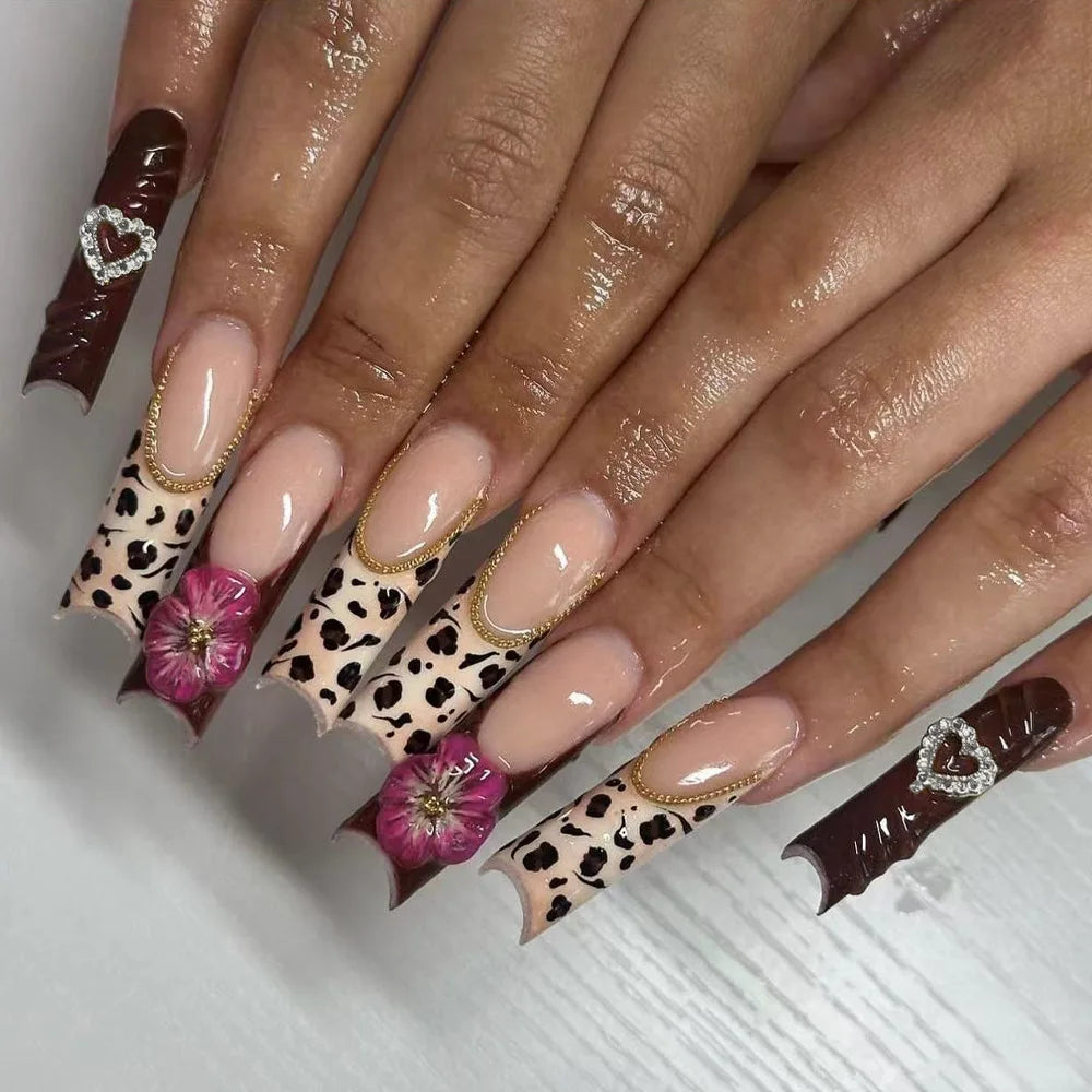 Press-On Coffin Nails | Butterfly Rhinestone Ballet False Nails Set 24Pcs