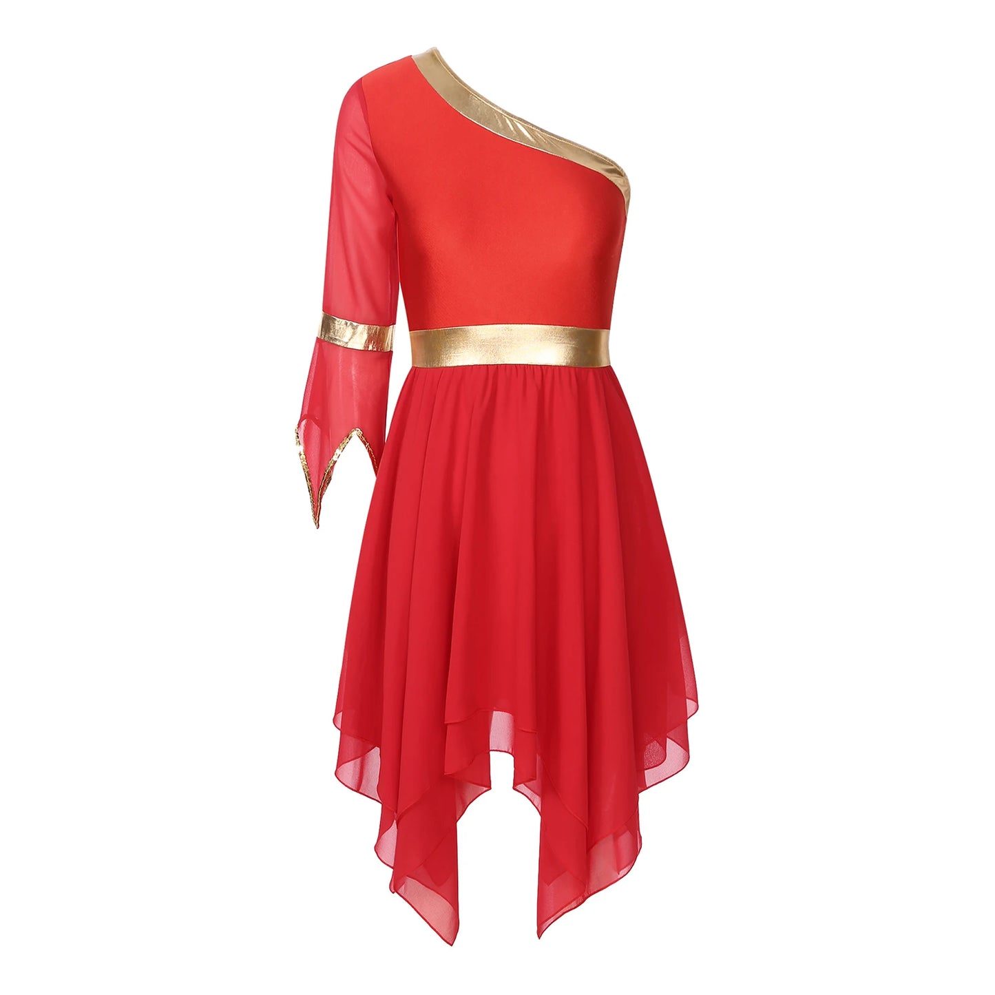 Women's Lyrical Dance Dress - One Shoulder Chiffon with Sequin Trim
