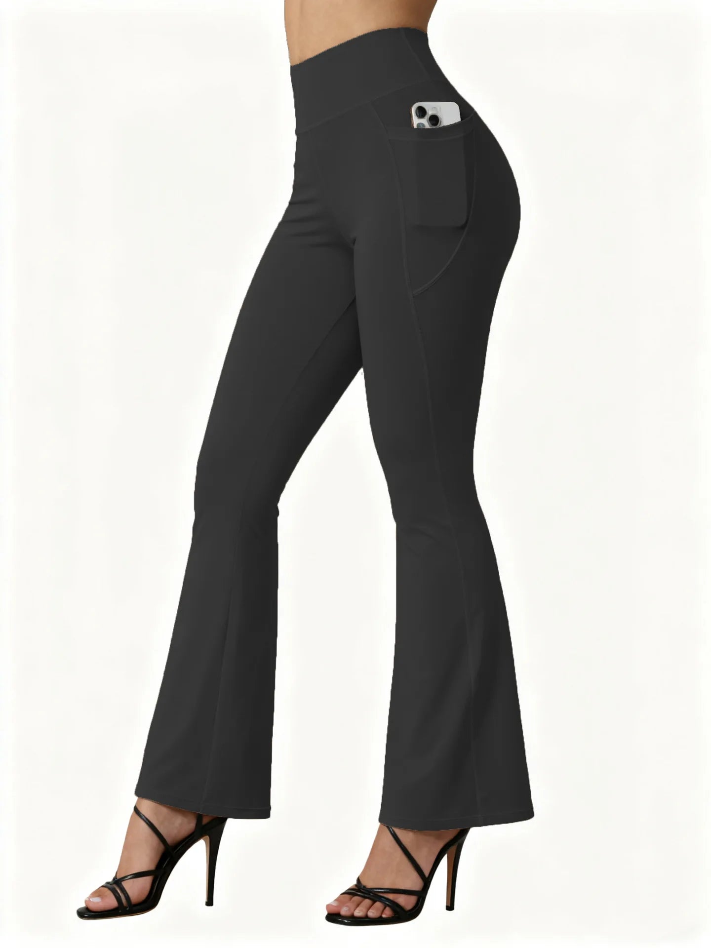 High Waisted Flared Yoga Leggings - Women's Butt Lifting Wide Leg Pants with Pockets