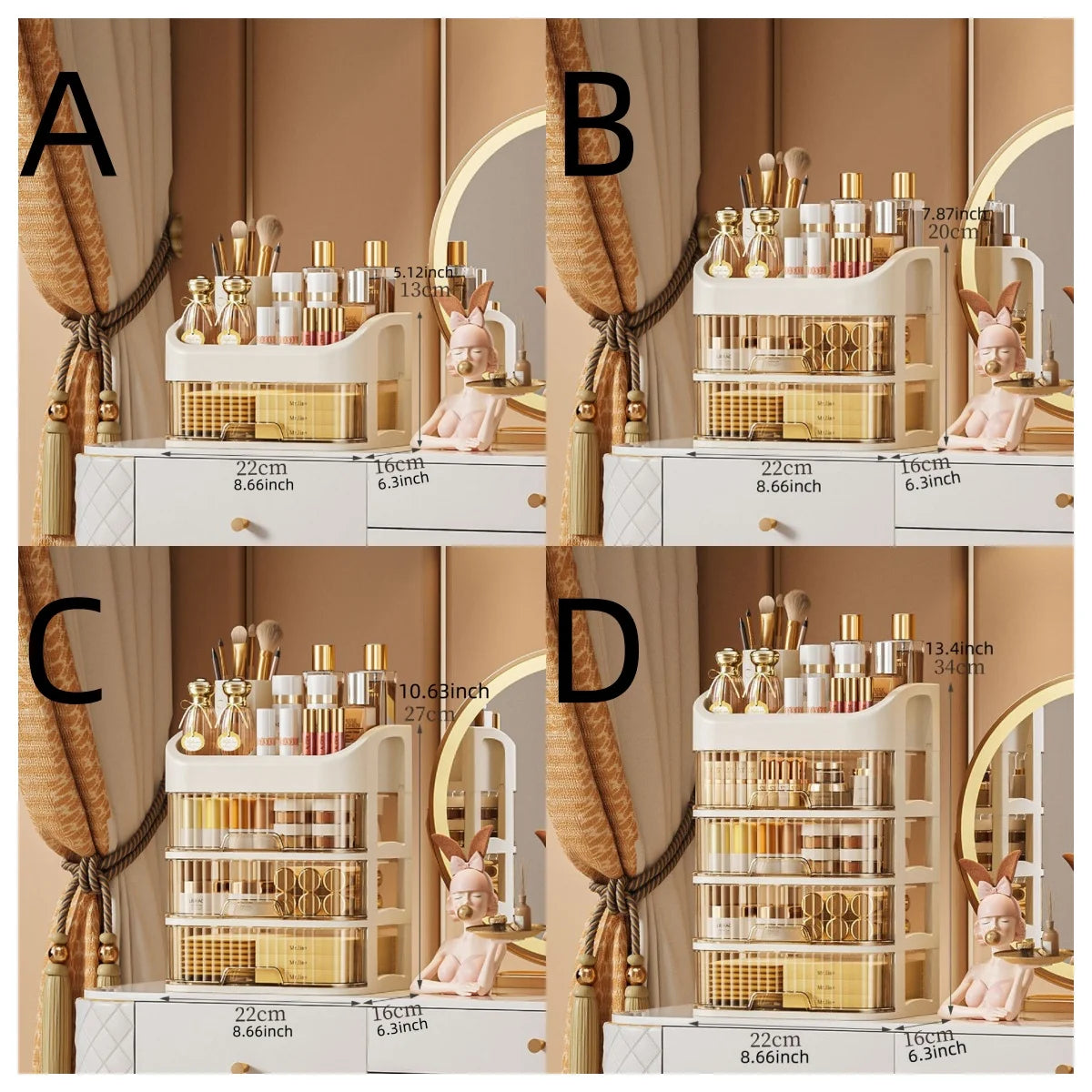 Multi-Layer Expandable Makeup Storage Box - Cosmetics Organizer for Vanity