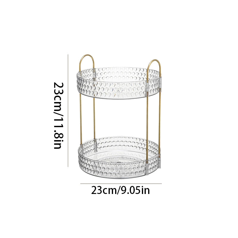 Diamond Pattern Rotating Makeup Organizer - 3 Tier Clear Vanity Storage