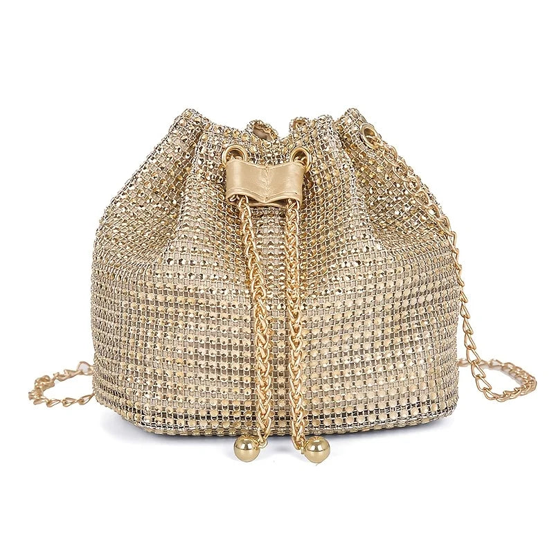 Rhinestone Embellished Bucket Crossbody Bag