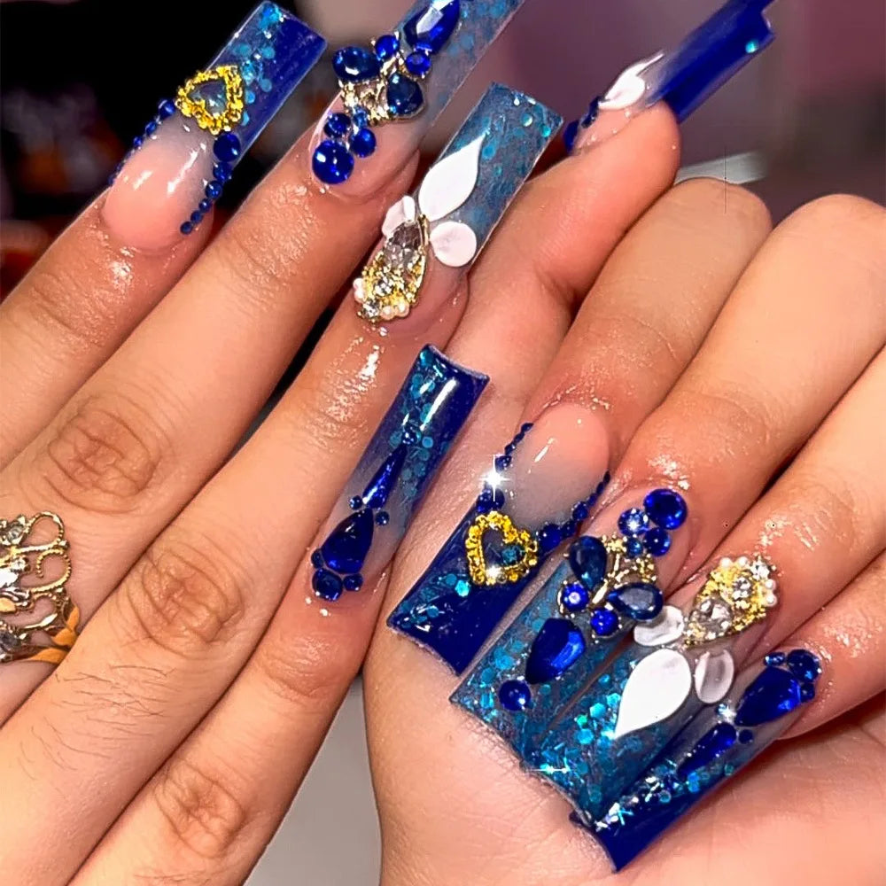 Press-On Coffin Nails | Butterfly Rhinestone Ballet False Nails Set 24Pcs