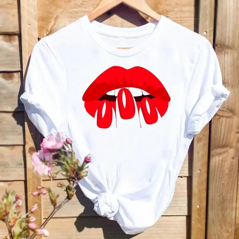 Women Leopard Love Heart Print T-shirts Fashion Graphic T Top Short Sleeve 90s Cute Spring Summer Shirt Female Tee T-Shirt