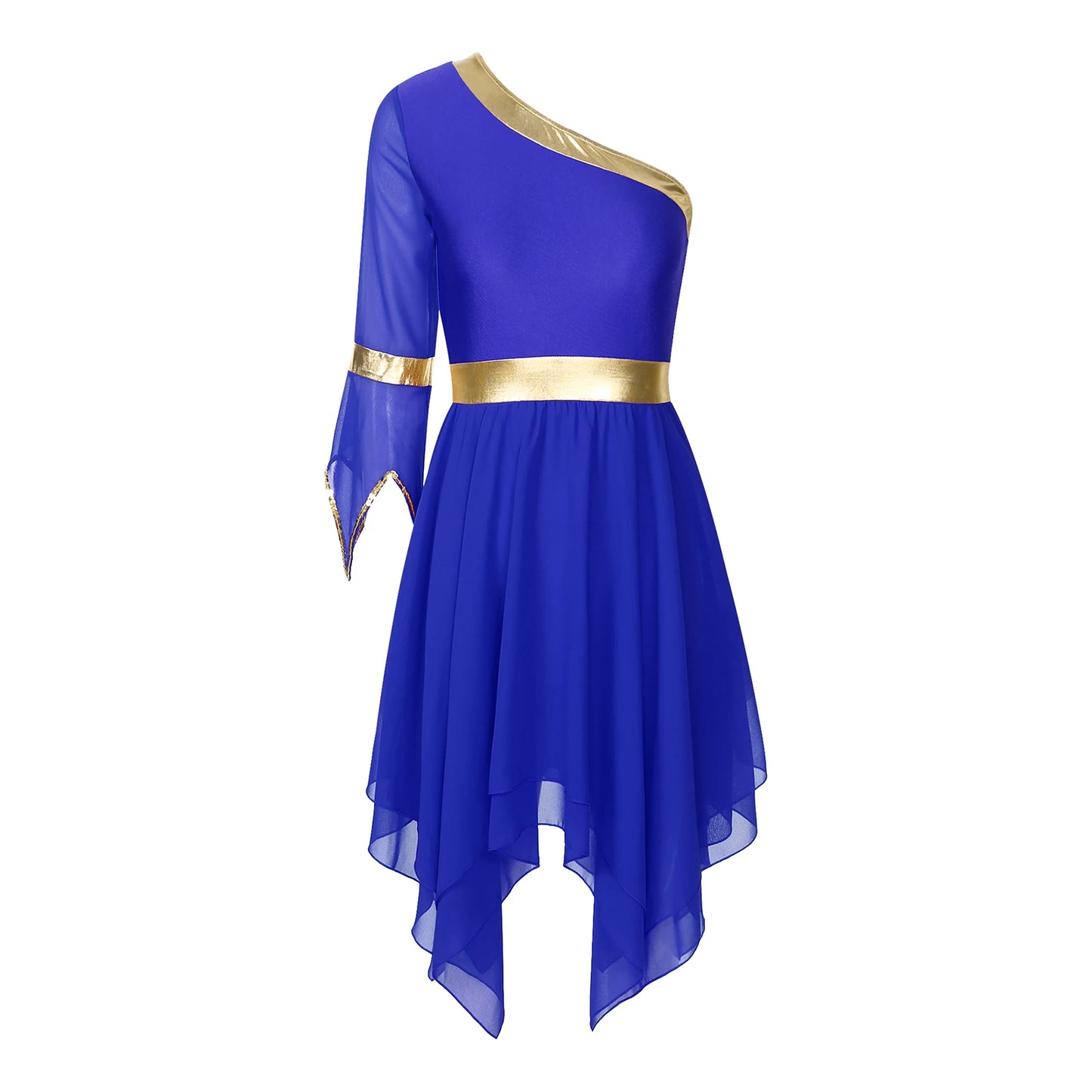 Women's Lyrical Dance Dress - One Shoulder Chiffon with Sequin Trim