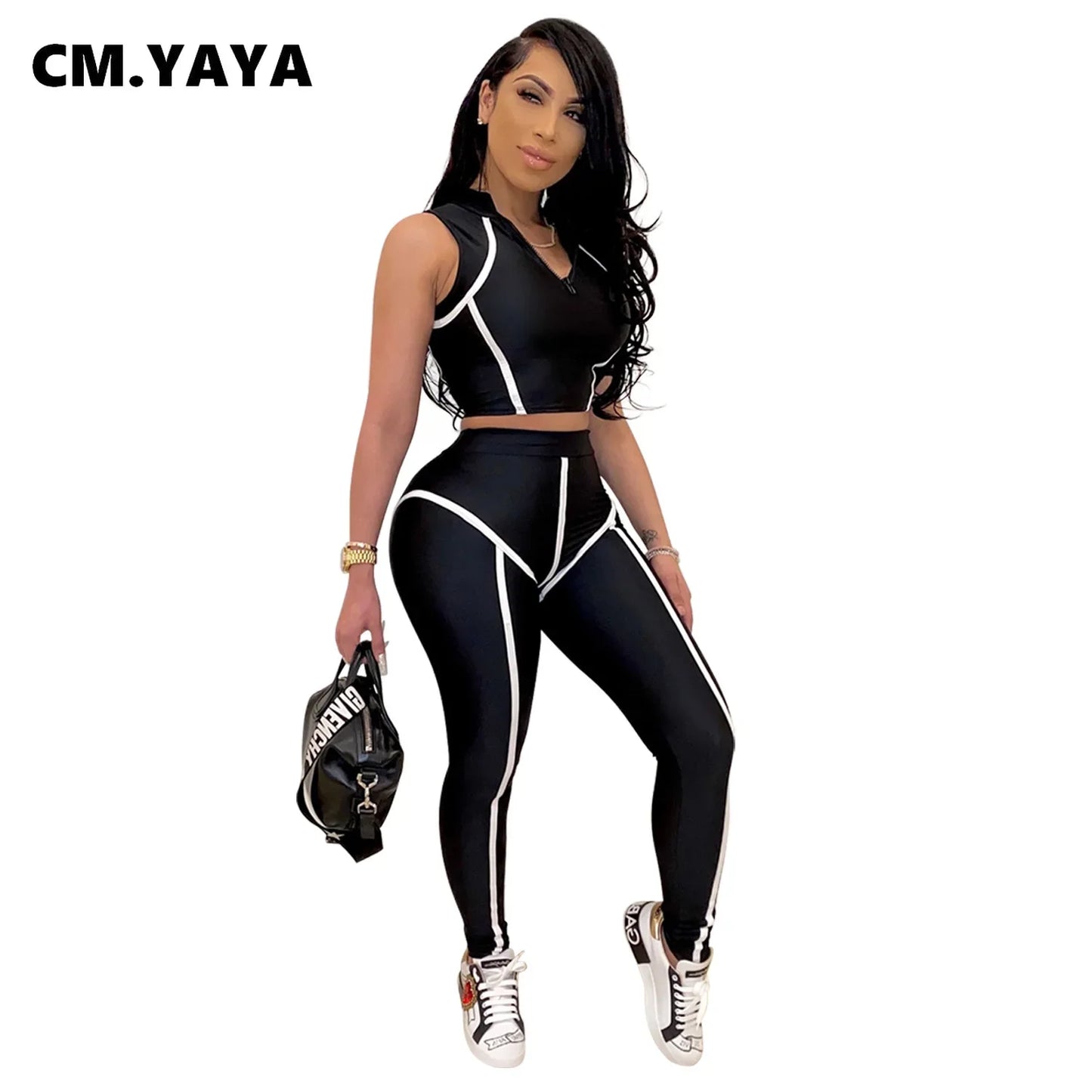 Zip-Front Crop Top & Skinny Pants Set - Street Style Two-Piece