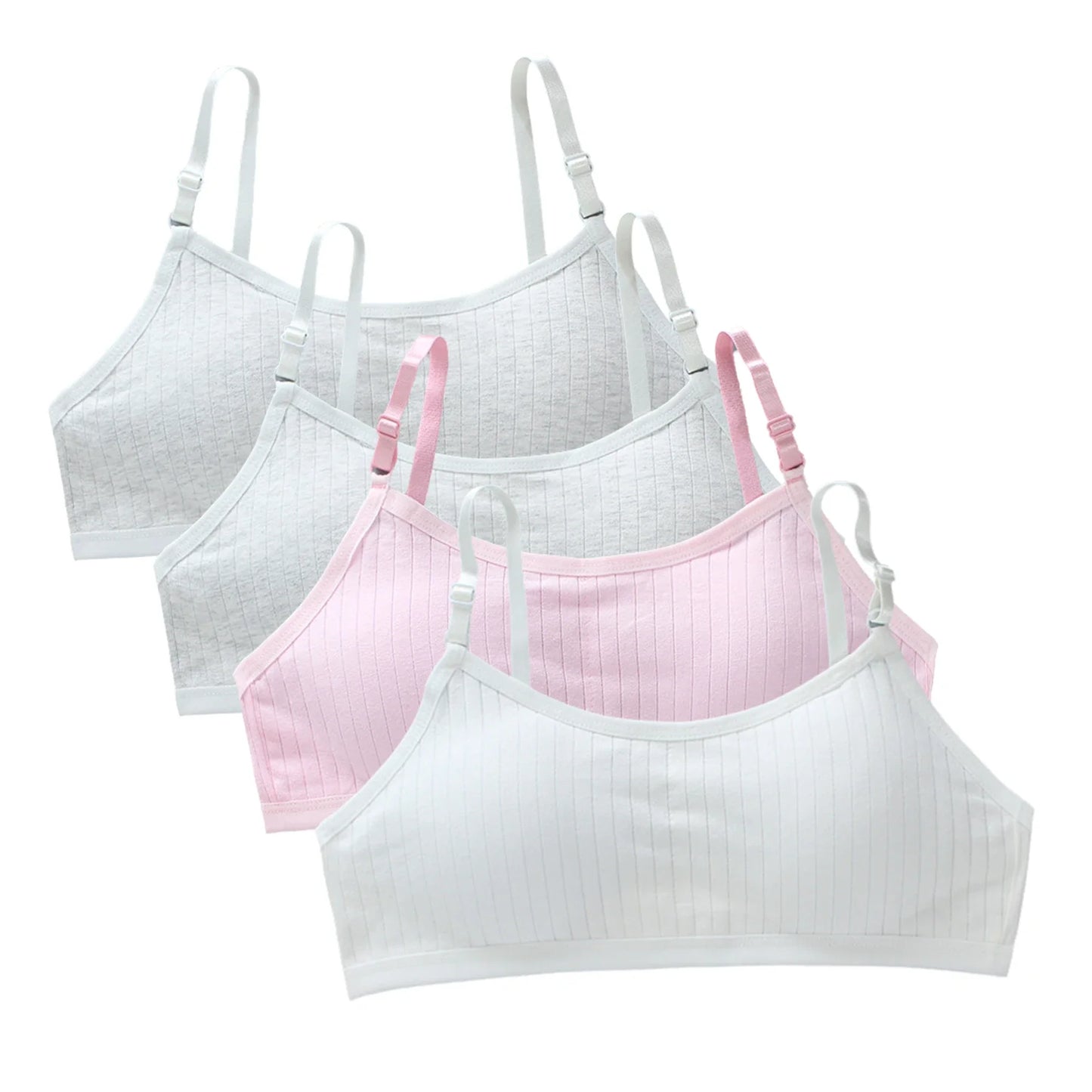 Girls' Training Bra 4-Pack Set - Seamless Vest Style with Back Closure