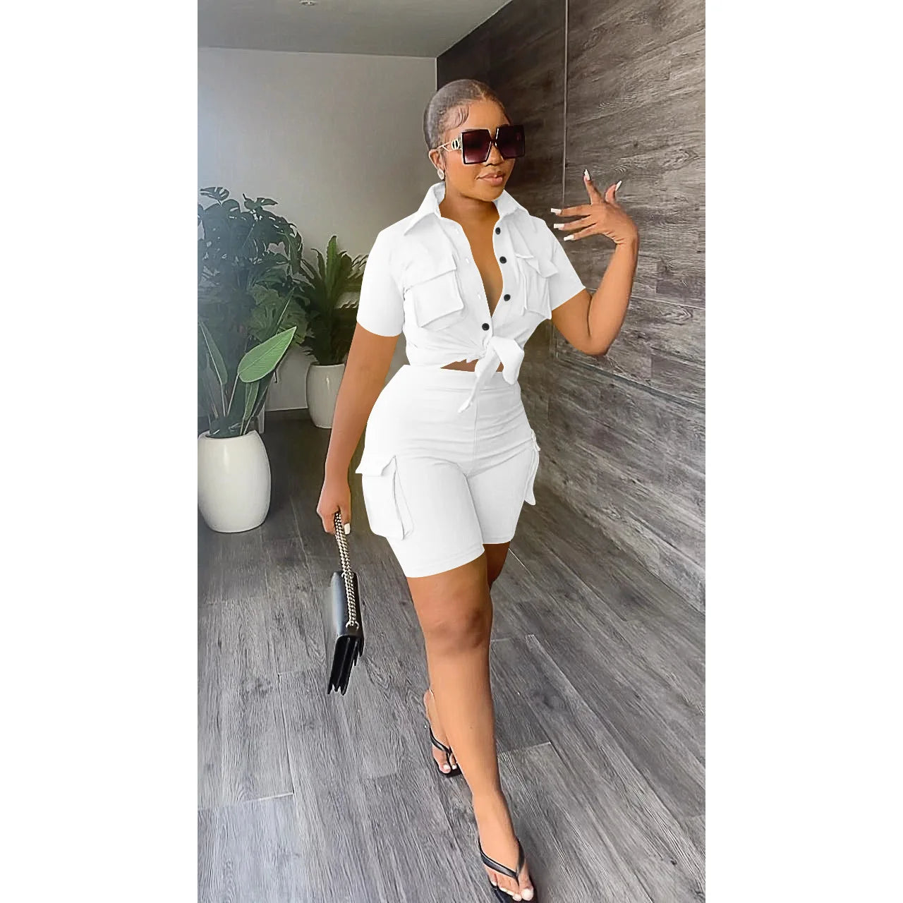 Button-Front Shirt & Shorts Set - Streetwear Two-Piece Outfit