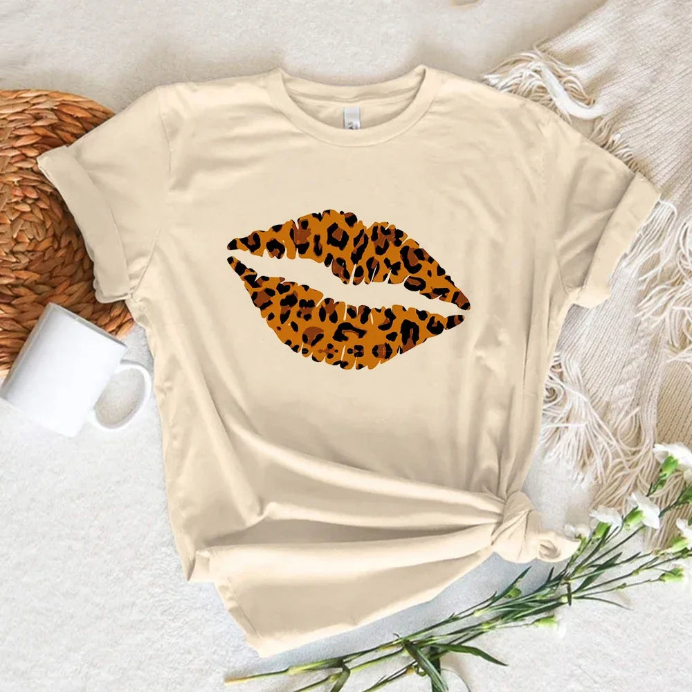 Leopard Print Love Heart T-Shirt - Women's Kawaii Streetwear Short Sleeve Summer Top