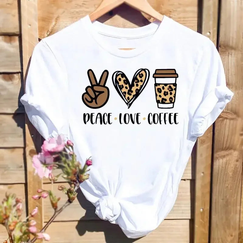 Women Leopard Love Heart Print T-shirts Fashion Graphic T Top Short Sleeve 90s Cute Spring Summer Shirt Female Tee T-Shirt