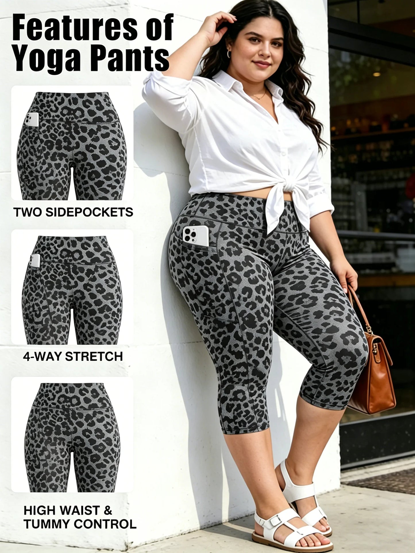 Plus Size Leggings with Pockets for Women - Black High Waisted Tummy Control Soft Yoga Pants for Gym Workout