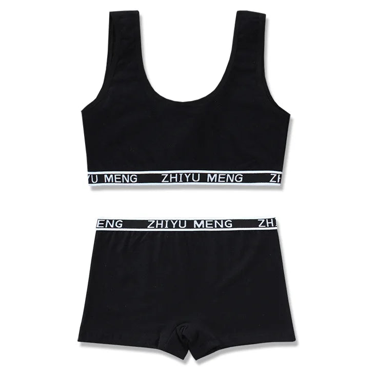 Girls' Cotton Training Bra & Panties Set - Wireless Sports Bra for Teens