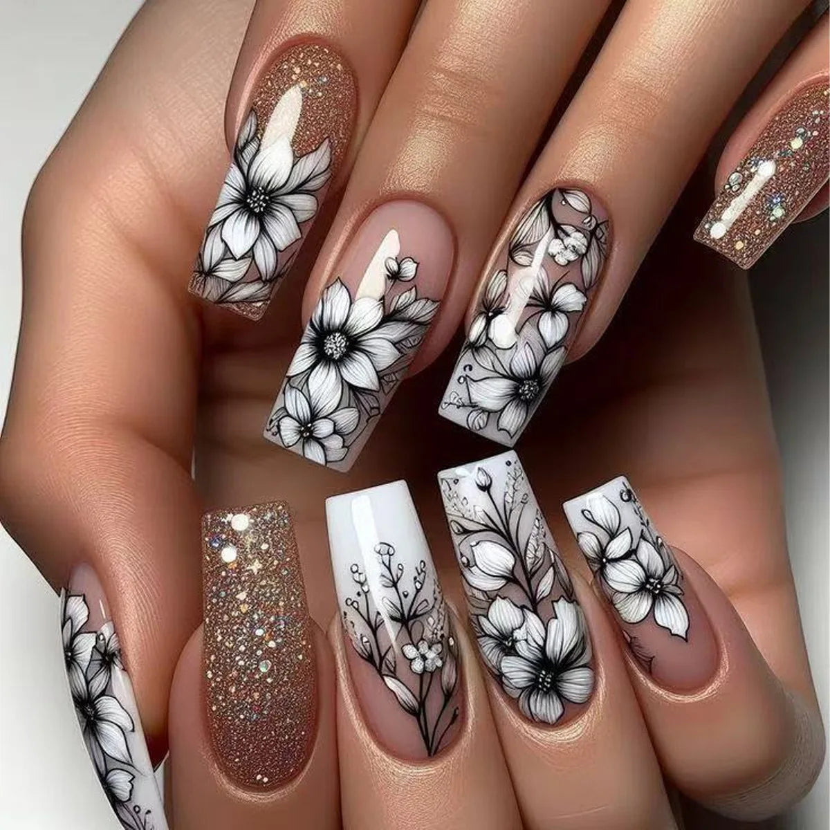 Press-On Coffin Nails | Butterfly Rhinestone Ballet False Nails Set 24Pcs