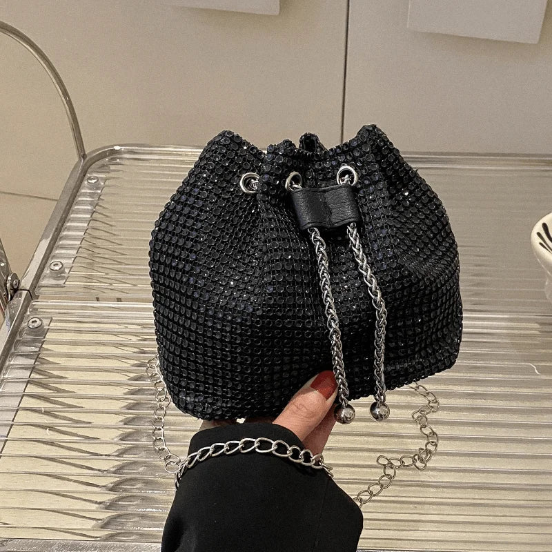 Rhinestone Embellished Bucket Crossbody Bag