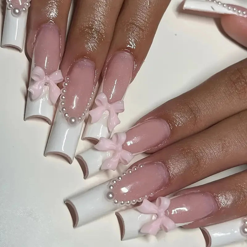 Press-On Coffin Nails | Butterfly Rhinestone Ballet False Nails Set 24Pcs