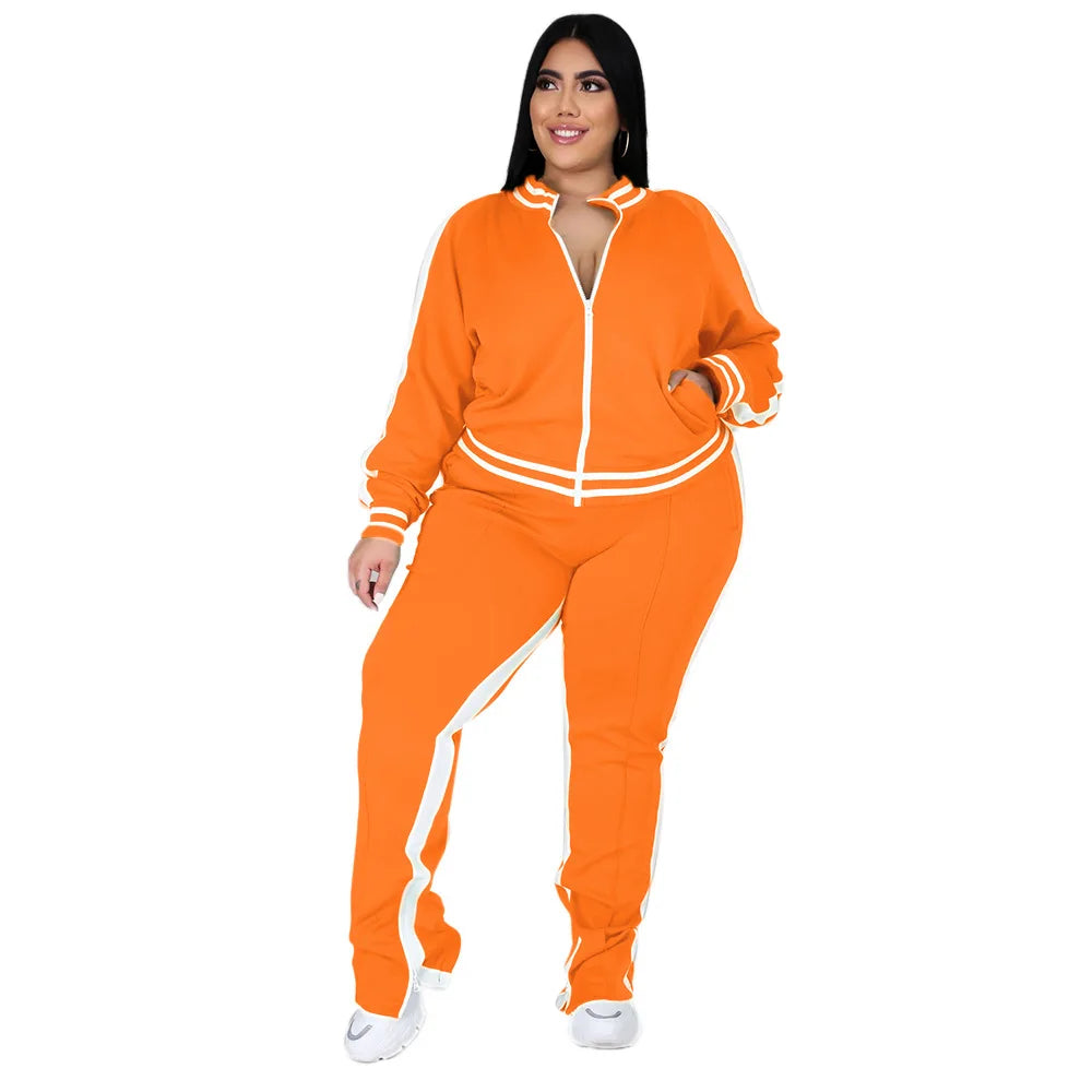 Plus Size Casual Zip Tracksuit Set - Women's Two Piece Activewear