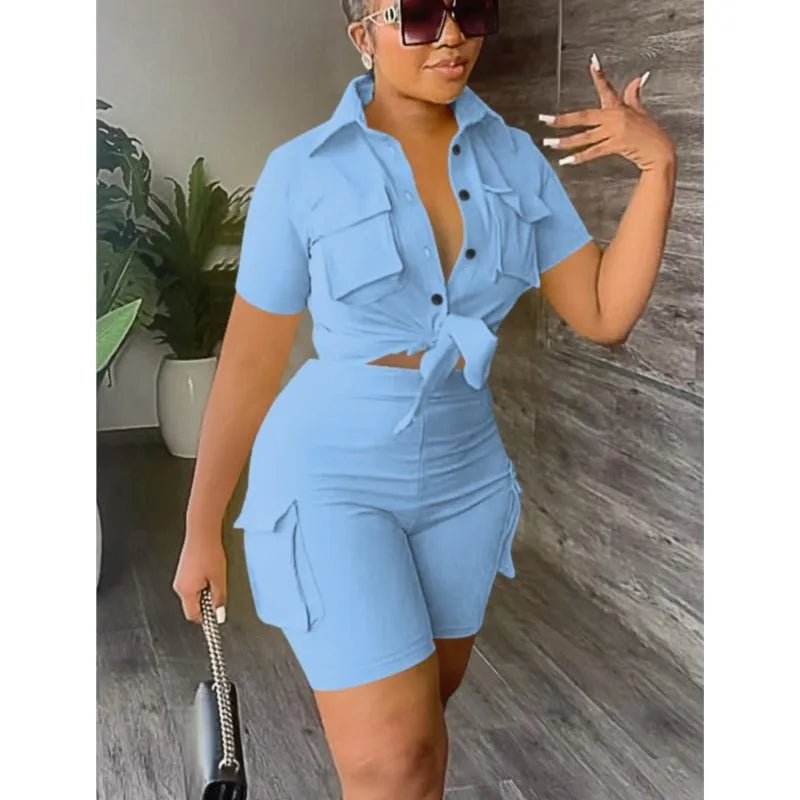 Button-Front Shirt & Shorts Set - Streetwear Two-Piece Outfit