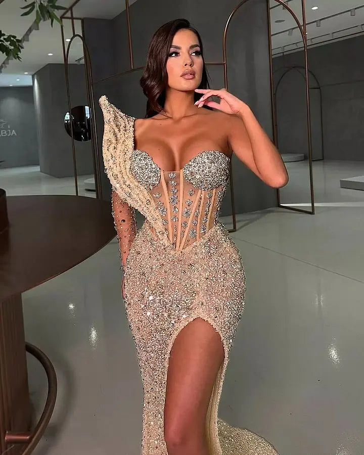 Rhinestone Mermaid Graduation Dress | Sweetheart Satin Gown | Sizes 2–26W