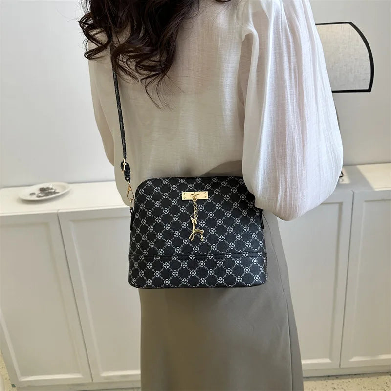 PU Leather Crossbody Bag - Deer Pendant Shell Shape