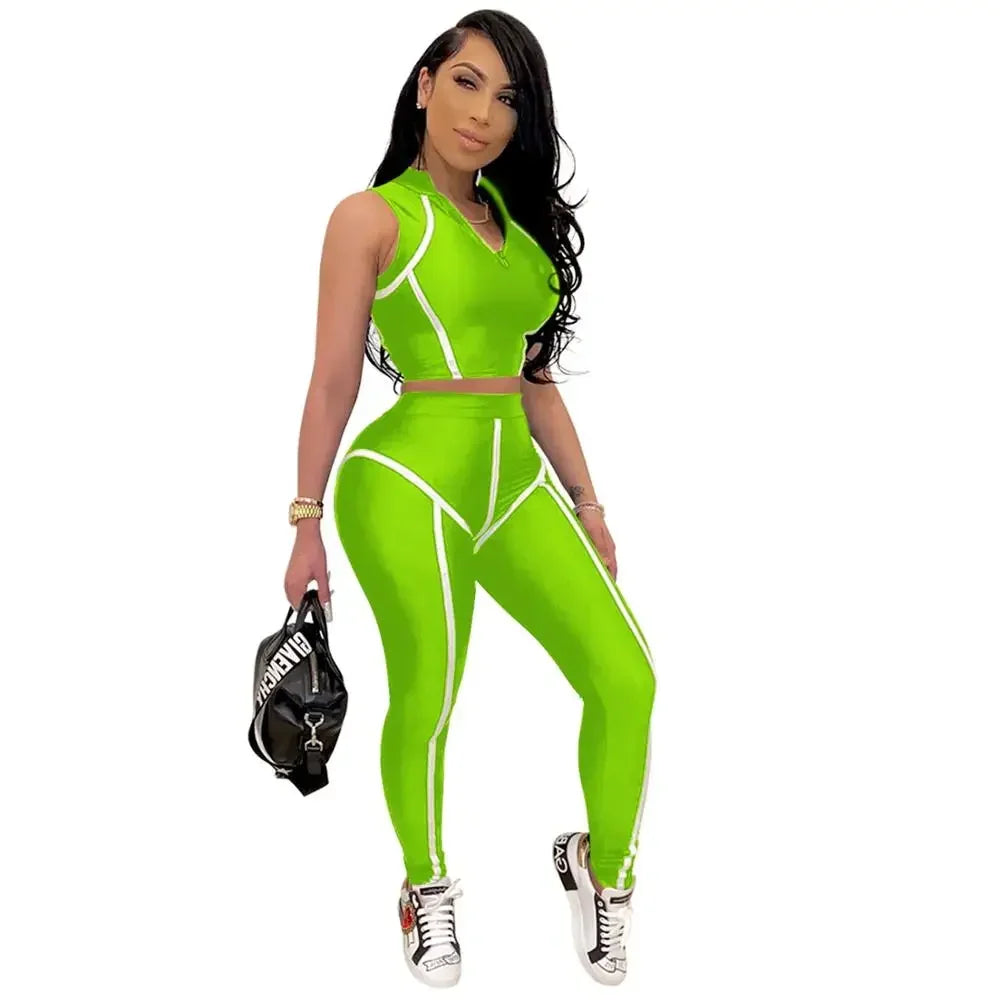 Zip-Front Crop Top & Skinny Pants Set - Street Style Two-Piece