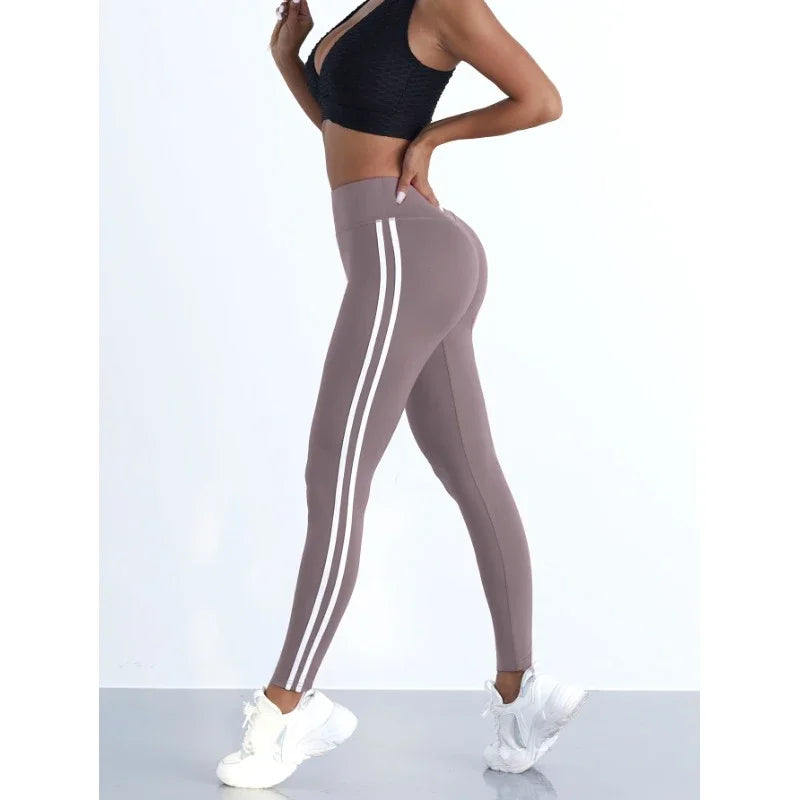 Striped High-Waist Yoga Leggings - Seamless Booty-Lifting Workout Tights