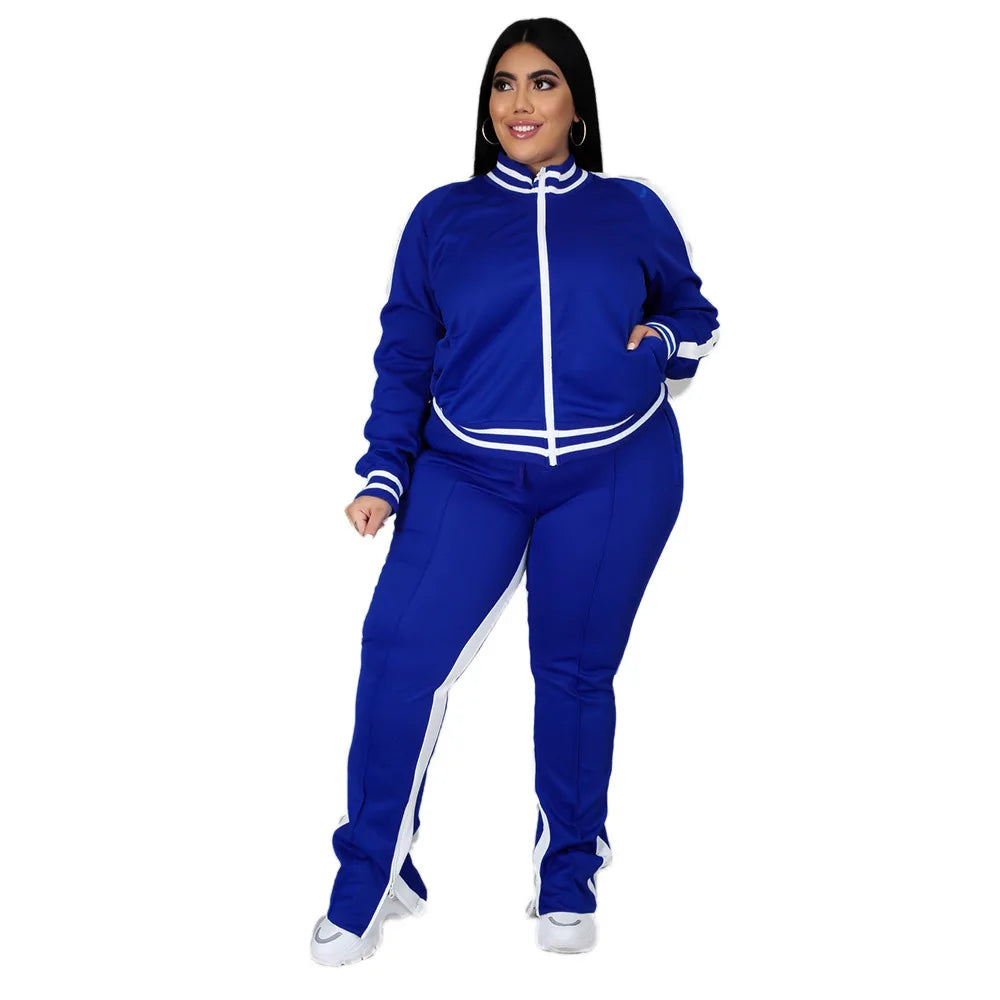 Plus Size Casual Zip Tracksuit Set - Women's Two Piece Activewear