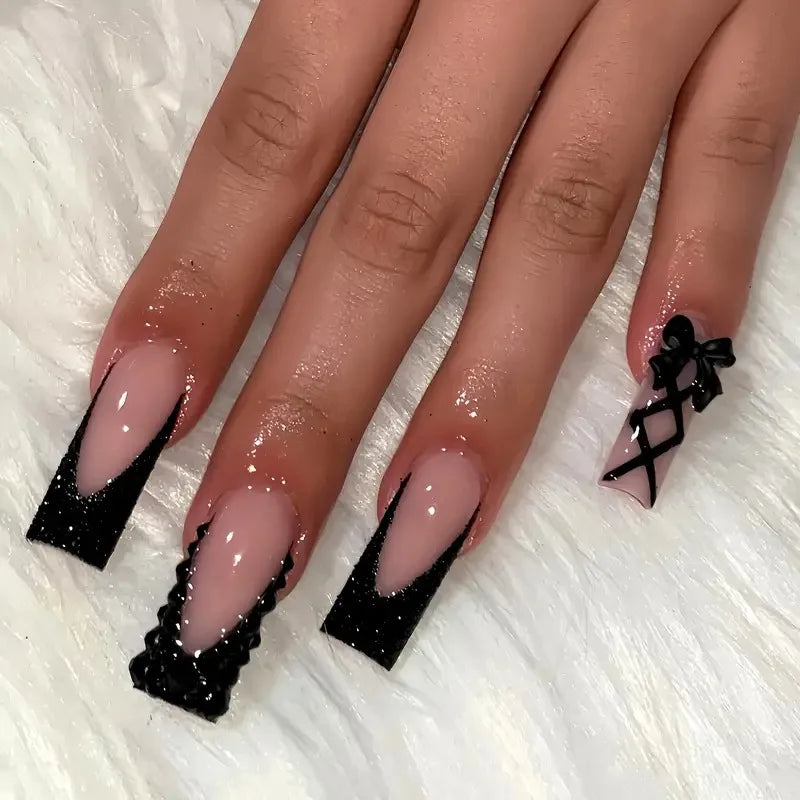 Press-On Coffin Nails | Butterfly Rhinestone Ballet False Nails Set 24Pcs