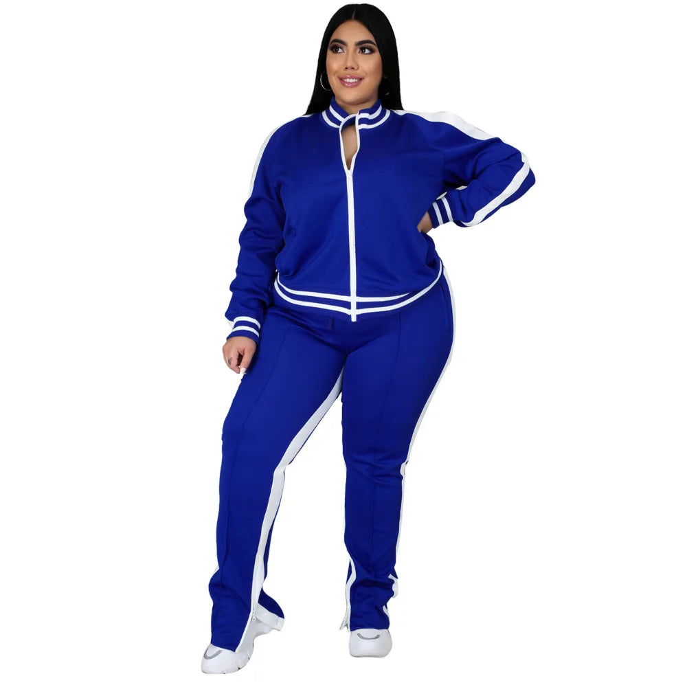 Plus Size Casual Zip Tracksuit Set - Women's Two Piece Activewear