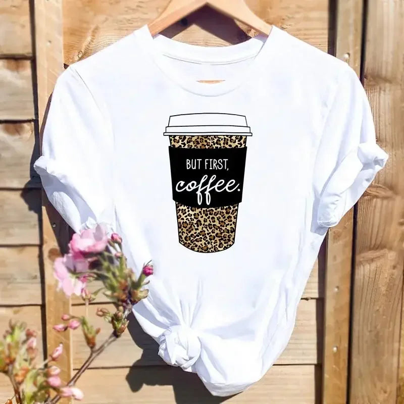 Women Leopard Love Heart Print T-shirts Fashion Graphic T Top Short Sleeve 90s Cute Spring Summer Shirt Female Tee T-Shirt