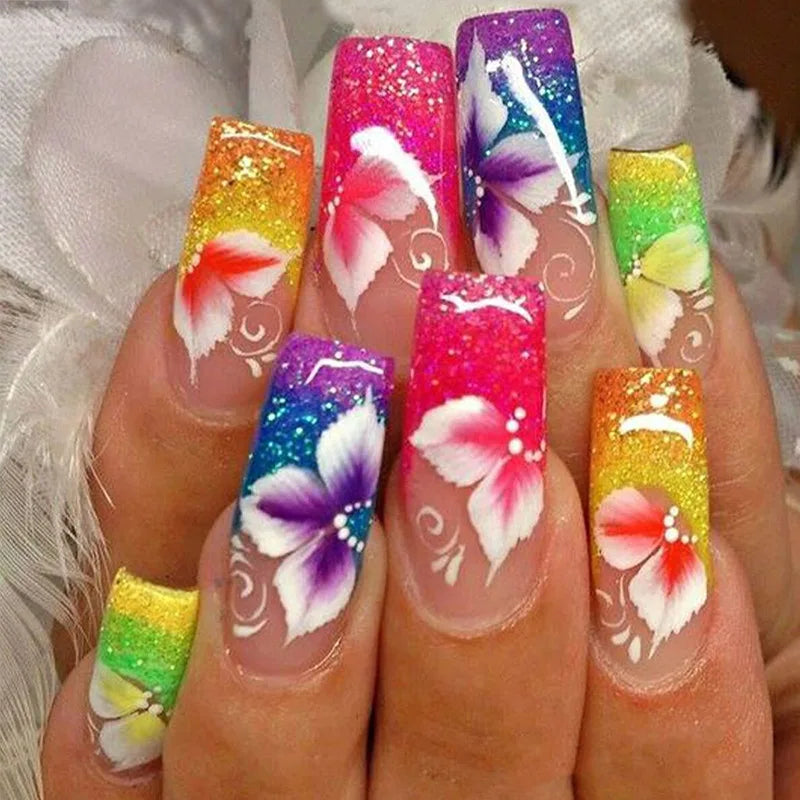 Press-On Coffin Nails | Butterfly Rhinestone Ballet False Nails Set 24Pcs