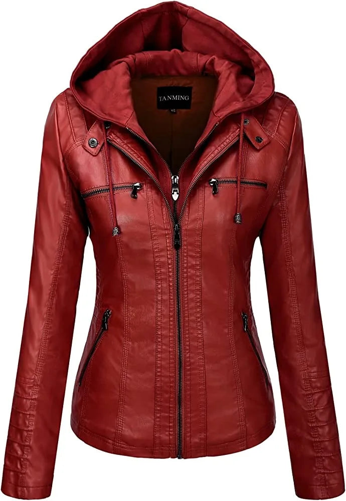 Hooded Leather Jacket - Two-Piece Removable Hood Set