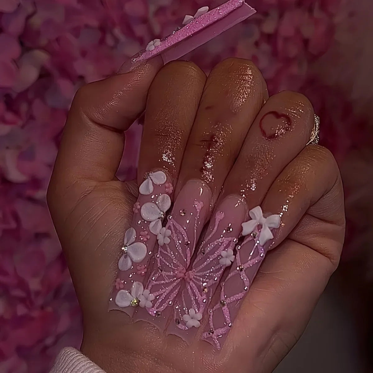 Press-On Coffin Nails | Butterfly Rhinestone Ballet False Nails Set 24Pcs