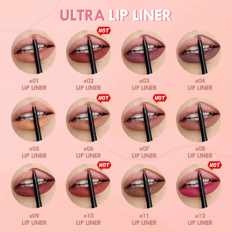 Waterproof Matte Lip Liner Pencil - Long Lasting Non-Transfer