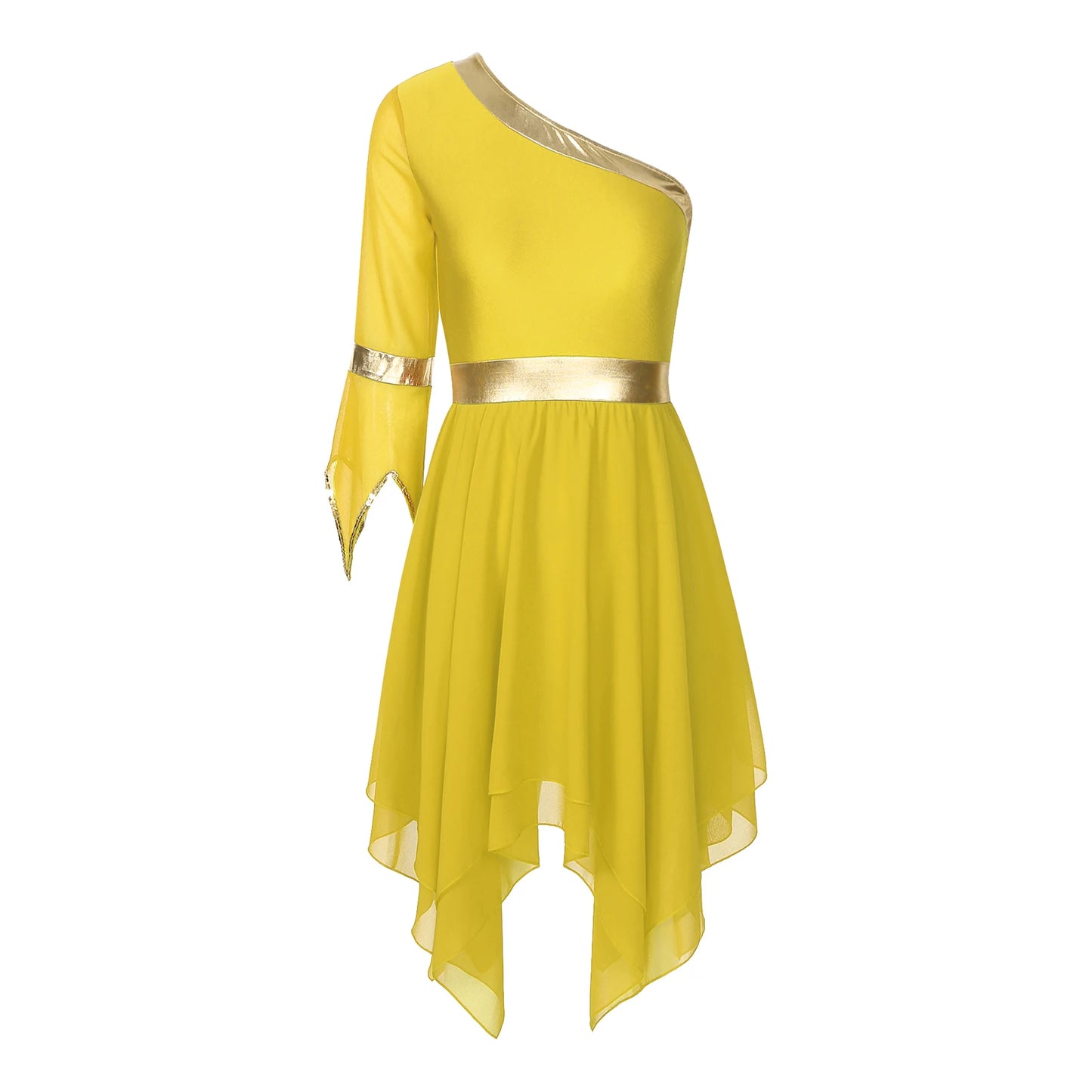 Women's Lyrical Dance Dress - One Shoulder Chiffon with Sequin Trim