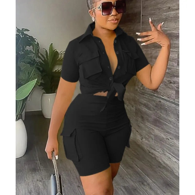 Button-Front Shirt & Shorts Set - Streetwear Two-Piece Outfit