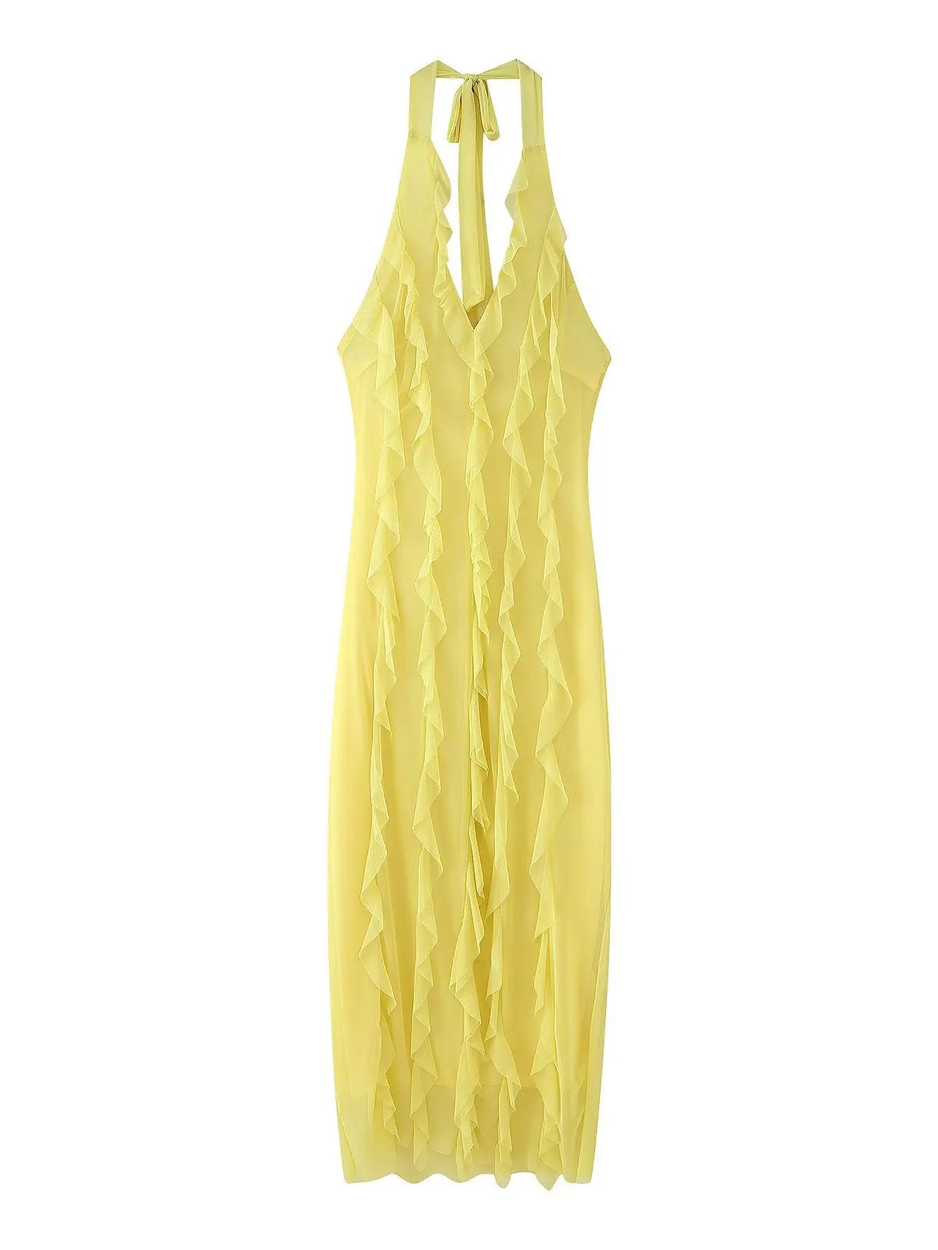 Women's Tiered Backless Maxi Dress - V-Neck Spaghetti Strap for Beach, Prom & Resort