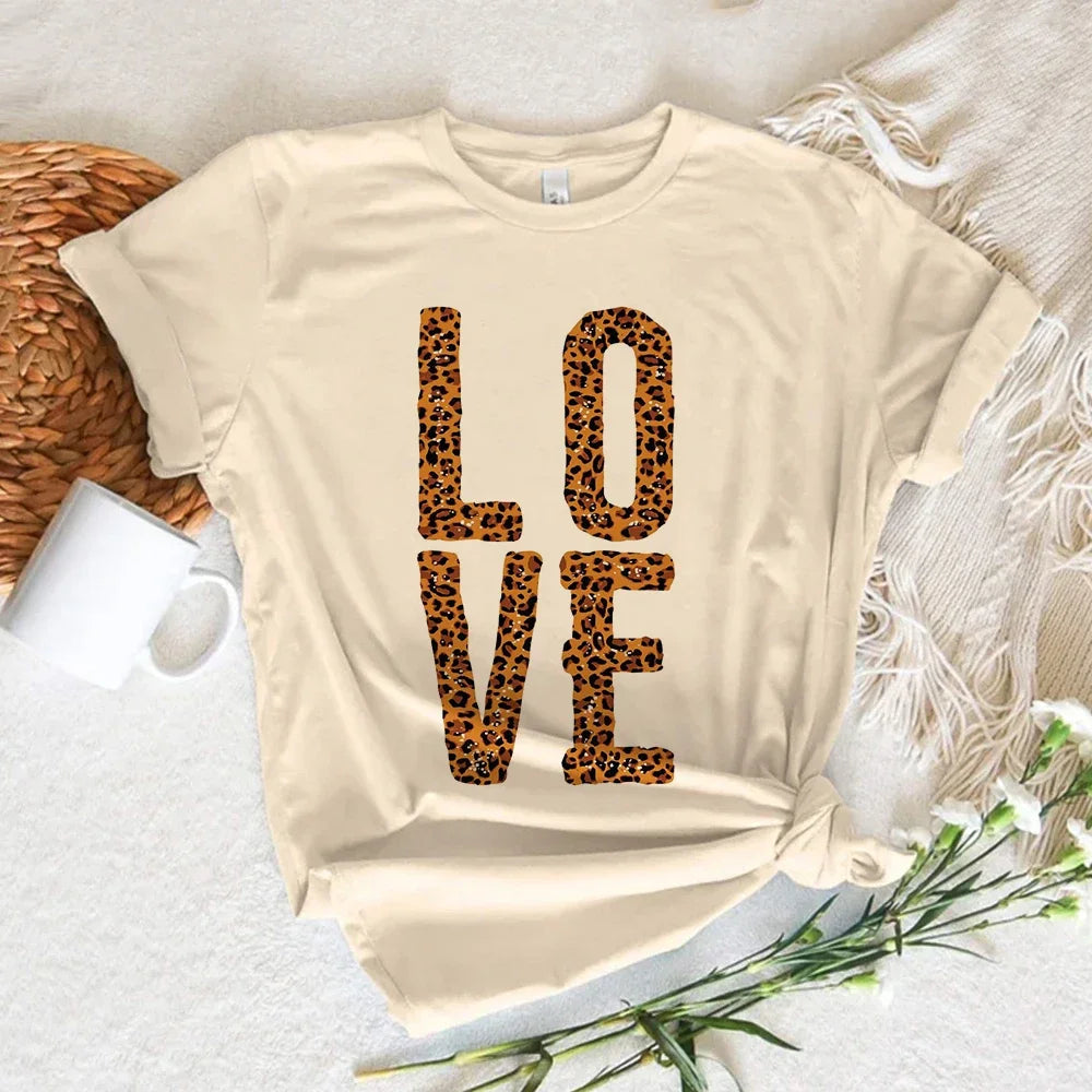 Leopard Print Love Heart T-Shirt - Women's Kawaii Streetwear Short Sleeve Summer Top