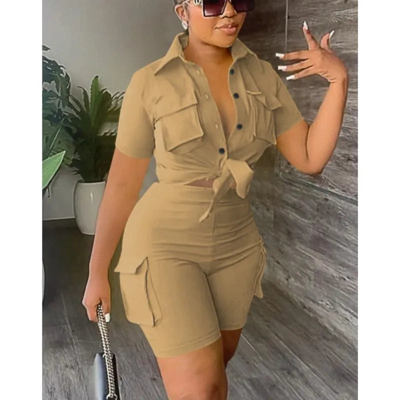 Button-Front Shirt & Shorts Set - Streetwear Two-Piece Outfit