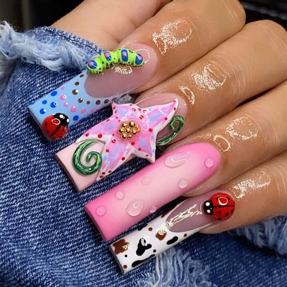 Press-On Coffin Nails | Butterfly Rhinestone Ballet False Nails Set 24Pcs