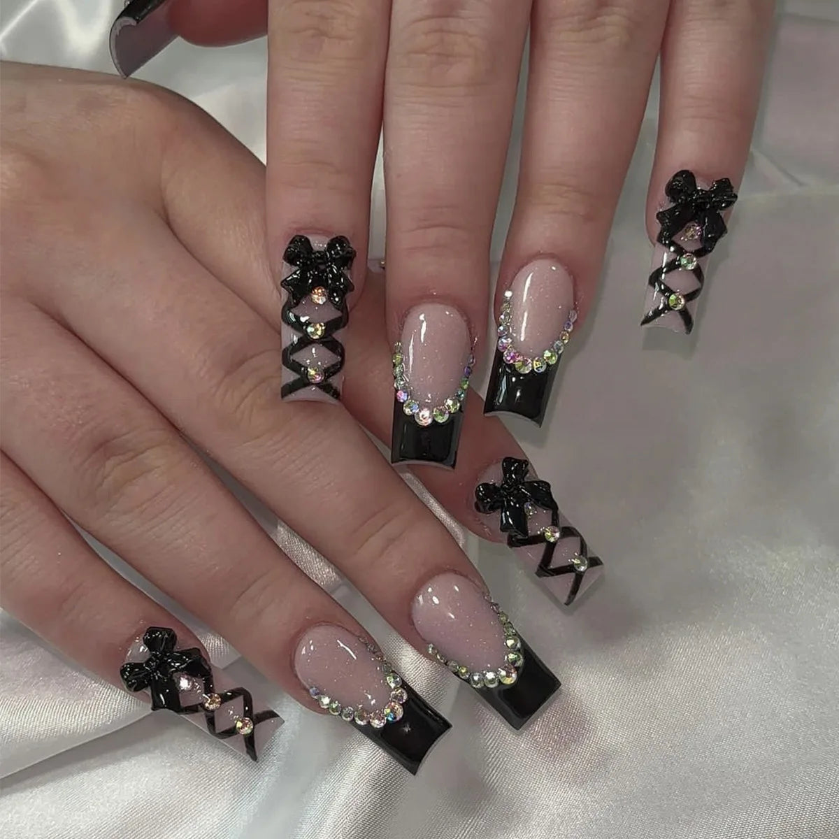 Press-On Coffin Nails | Butterfly Rhinestone Ballet False Nails Set 24Pcs