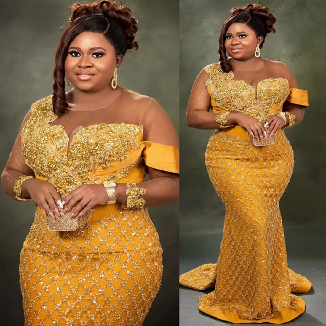 Luxury Mermaid Evening Gown with 3D Lace & Diamond Embellishments