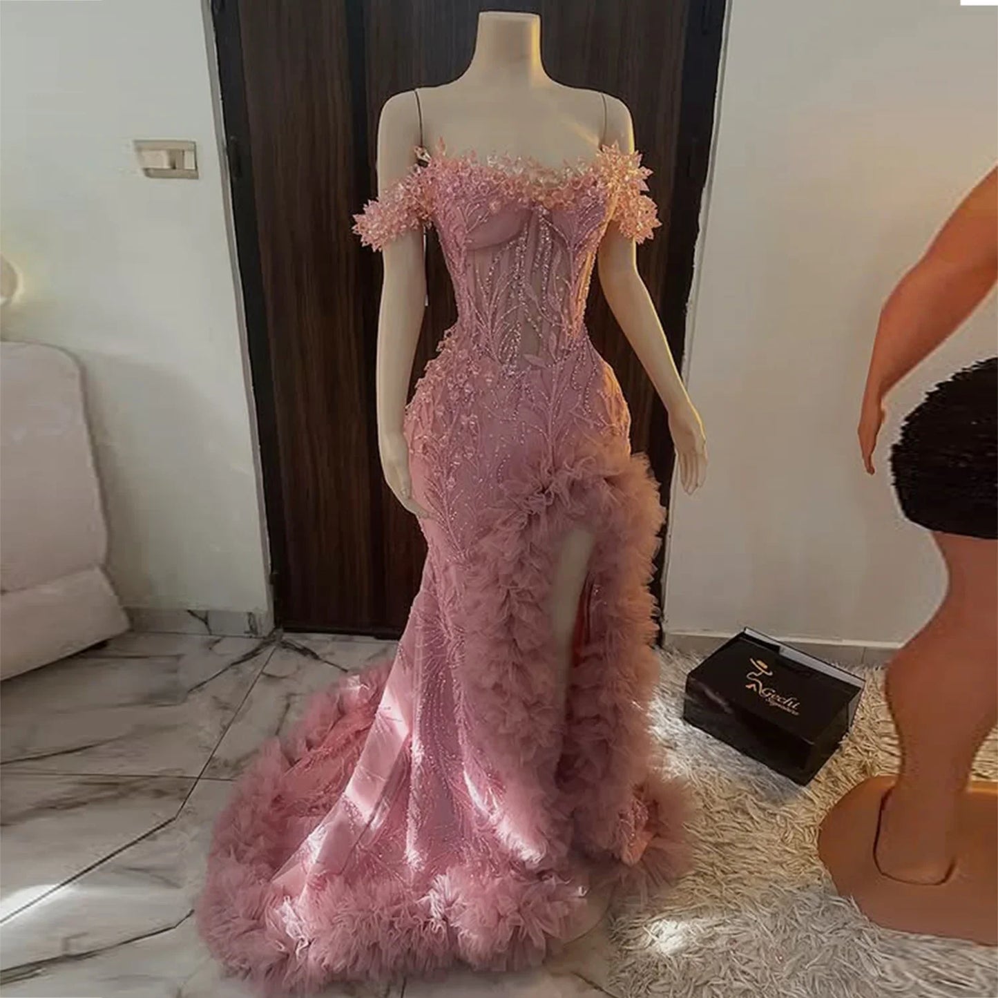 Bespoke Mermaid Prom Gown - Off-Shoulder Floor-Length Formal Dress | Custom Sizing