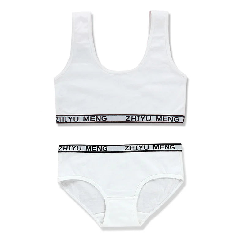 Girls' Cotton Training Bra & Panties Set - Wireless Sports Bra for Teens