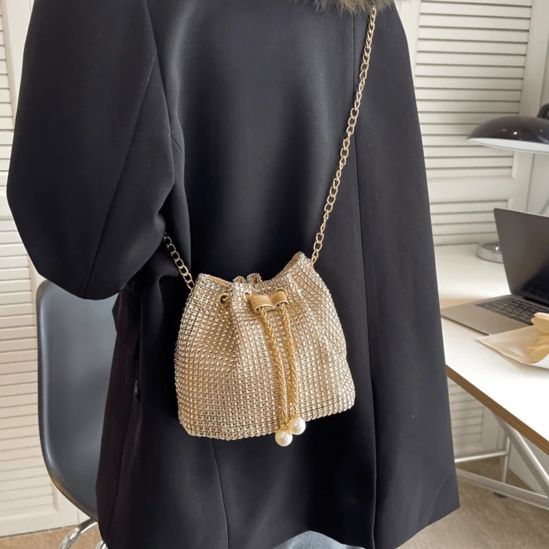 Rhinestone Embellished Bucket Crossbody Bag