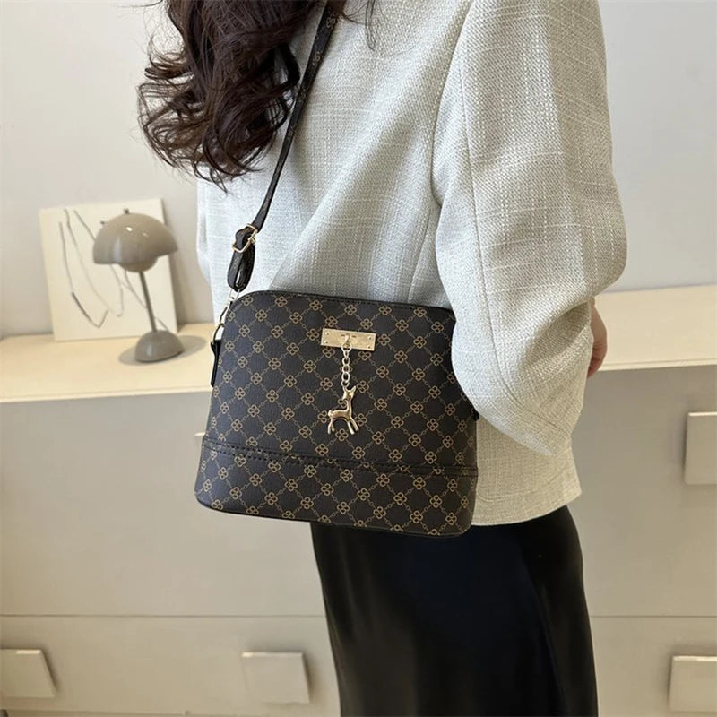 PU Leather Crossbody Bag - Deer Pendant Shell Shape