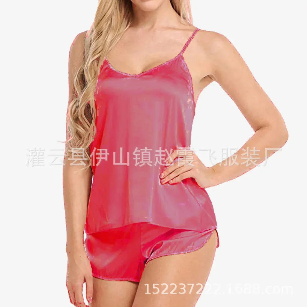 Women's Lace Babydoll Lingerie Set - Sexy V-Neck Sleepwear with Shorts