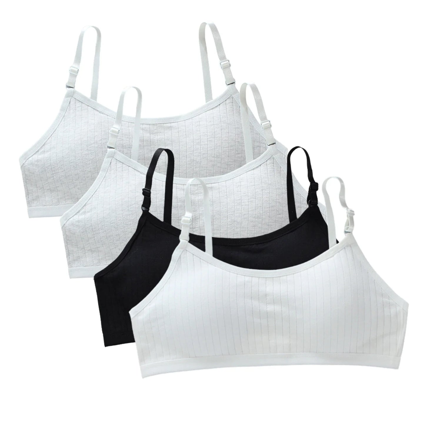 Girls' Training Bra 4-Pack Set - Seamless Vest Style with Back Closure