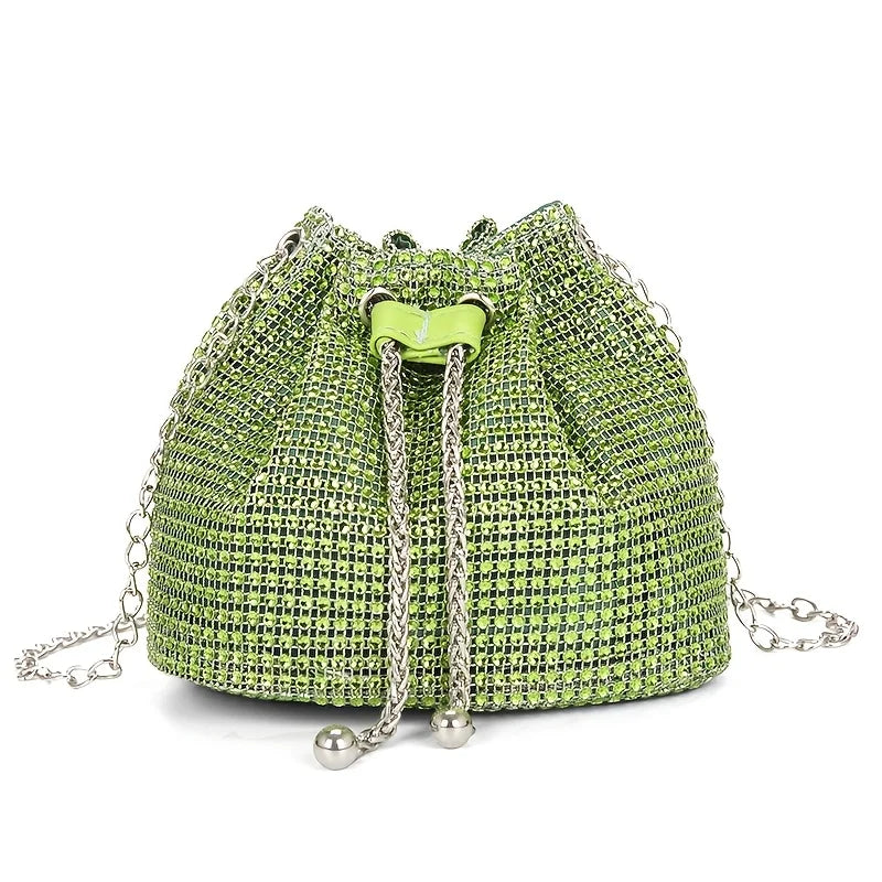 Rhinestone Embellished Bucket Crossbody Bag