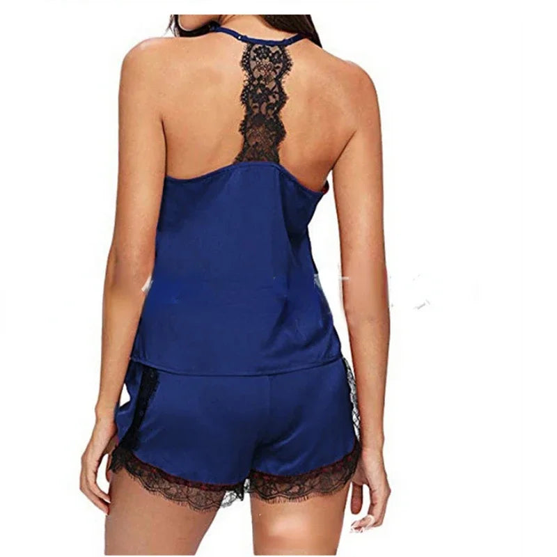 Women's Lace Babydoll Lingerie Set - Sexy V-Neck Sleepwear with Shorts