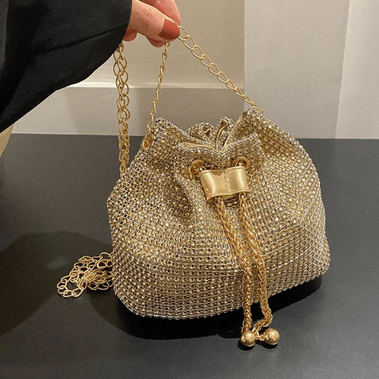 Rhinestone Embellished Bucket Crossbody Bag